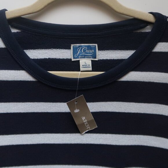 NWT J.Crew 100% Cotton Navy & Off White Striped Long Sleeve Pocket Tee Shirt L - Picture 5 of 8